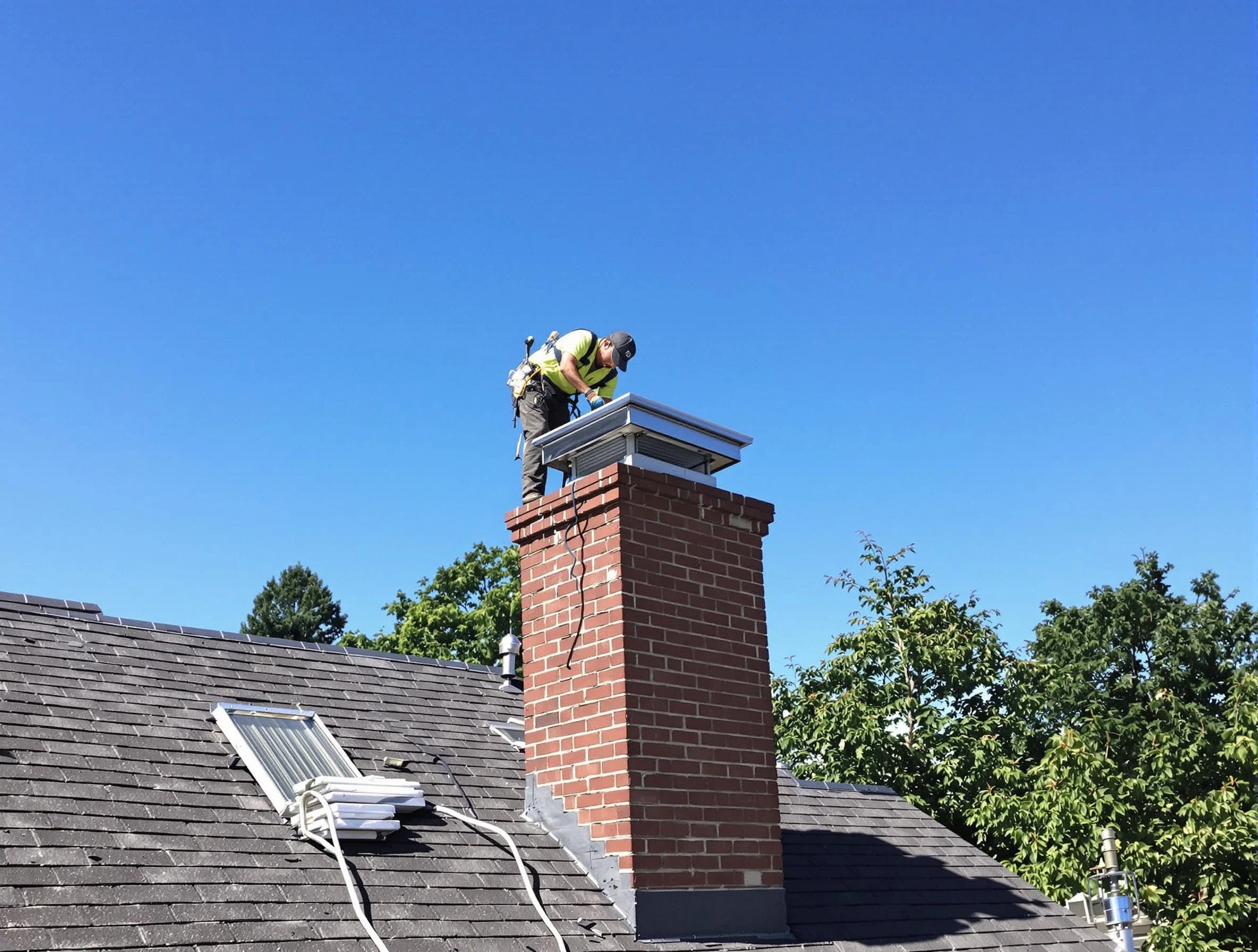 Scotch Plains Chimney Sweep technician measuring a chimney cap in Scotch Plains, NJ