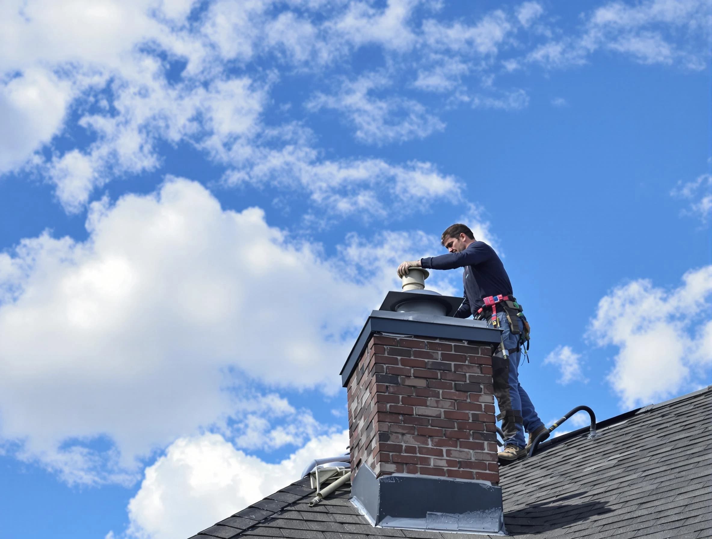 Scotch Plains Chimney Sweep installing a sturdy chimney cap in Scotch Plains, NJ